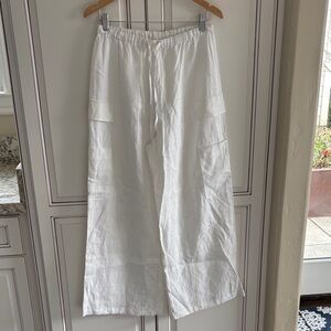 Reformation Linen Wide Leg Cargo Pants Drawstring Waist White Womens Small